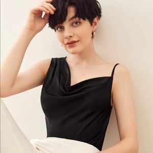 Asymmetrical neck satin top